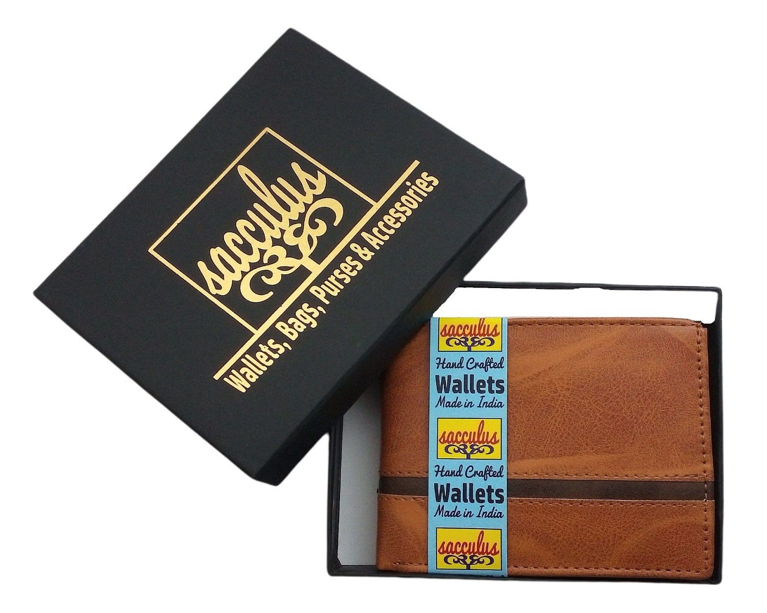 Sacculus wallet for men leather stylish Casual Gents Wallet Tan Color with one Black Stripe Design No A0053, Pack of 1 - Image 5